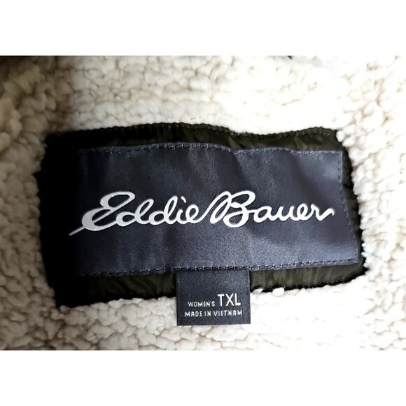 Eddie Bauer Lodge Cascadian Down Parka Jacket Womens TXL Winter Sherpa Fur GRN - Picture 9 of 12